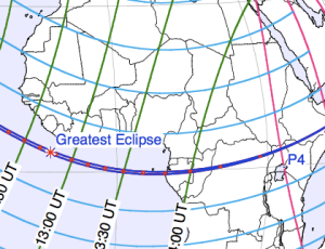 Eclipse Path of the Nov 3 2013 Hybrid Solar Eclipse including Greatest Eclipse